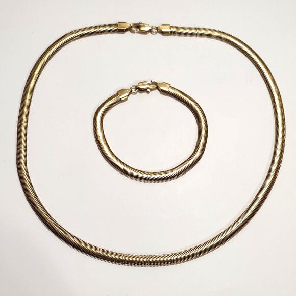 18k Plated Gold Bracelet Necklace Set Snake Chain Vintage Fashion Birthday Gift - Picture 4 of 4